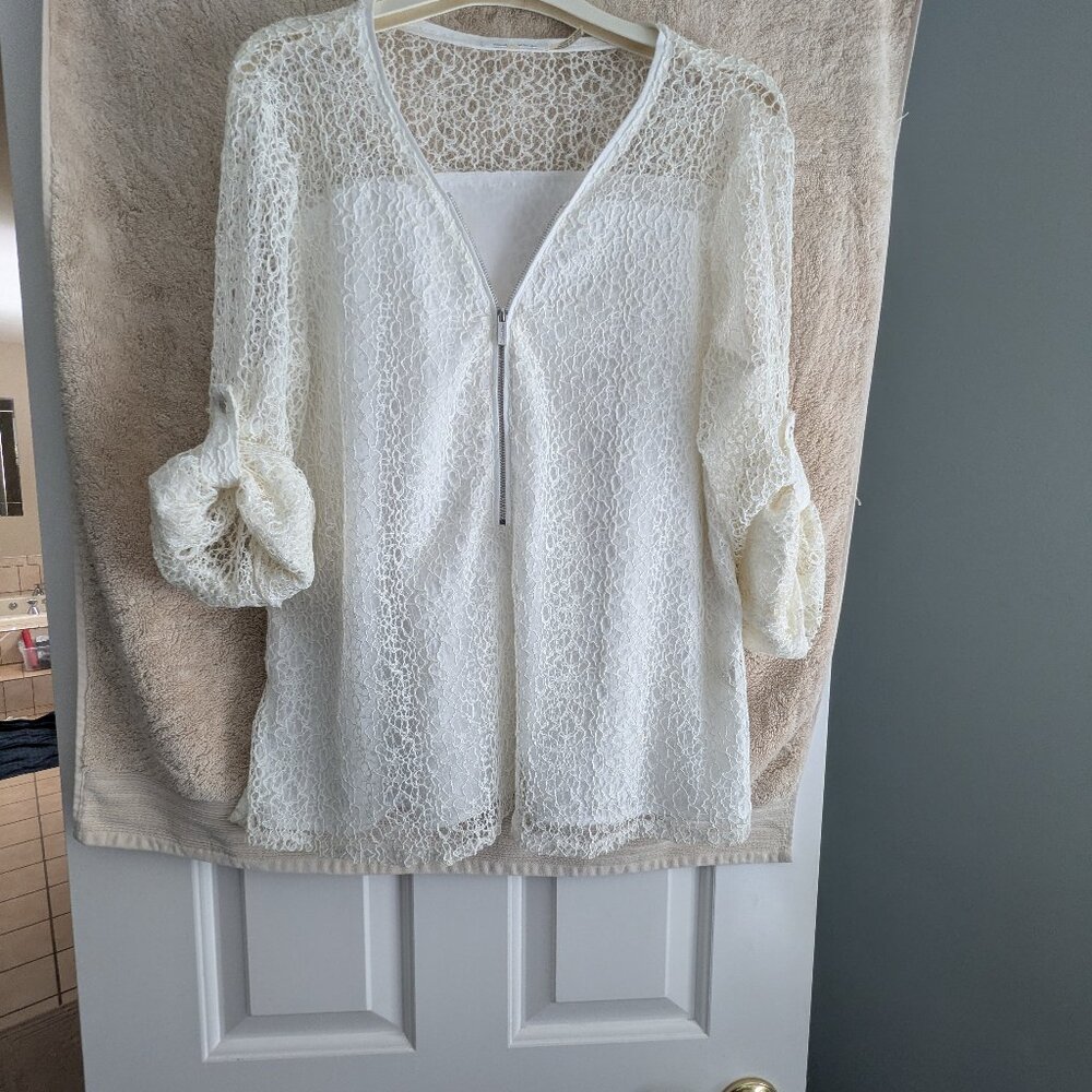 Vintage Calvin Klein Cream Lace Quarter Zip Women’s Size L